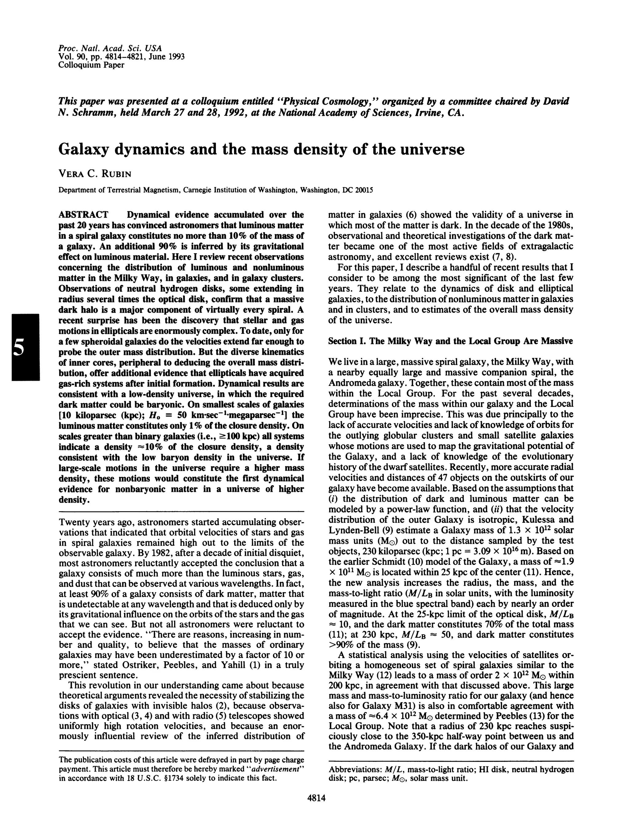 Galaxy dynamics and the mass density of the universe | PDF