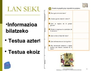 LAN SEKUENTZIAK Testua aztertzeko Testua ekoizteko   Informazioa bilatzeko 