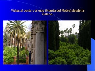 Vistas al oeste y al este (Huerta del Retiro) desde la Galería.