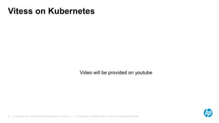 © Copyright 2015 Hewlett-Packard Development Company, L.P. The information contained herein is subject to change without notice.28
Vitess on Kubernetes
Video will be provided on youtube
 