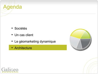 Agenda


  • Sociétés
  • Un cas client
  • Le géomarketing dynamique
  • Architecture
 