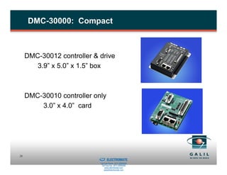 DMC-30000: Compact



     DMC-30012 controller & drive
        3.9” x 5.0” x 1.5” box



     DMC-30010 controller only
         3.0” x 4.0” card




                         Sold & Serviced By:
26
                                               ELECTROMATE
                                        Toll Free Phone (877) SERVO98
                                         Toll Free Fax (877) SERV099
                                              www.electromate.com
                                             sales@electromate.com
 