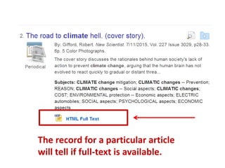 The record for a particular article
will tell if full-text is available.
 