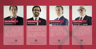 Miguel Castro
CCO & Partner
Executive with a long Career in aviation
industry. Including executive airlines,
brokerage and airline management.
Commercial manager in Gadair European
Airlines, or General manager in Mint
Airlines among others are some of his
experience in managing positions.
Degree in Engineering.
mcastro@galistair.com
Ignacio Pascual
General Manager
Executive with long and solid experience
in business development and
management of air transport. Aerolíneas
Argentinas, Air Comet or Pullmantur Air
are part of his past experience in
maximum responsibility positions.
Degree in economics and Master in
Business Administration in Aviation
(MBAA).
ipascual@galistair.com
Rafael González
CFO & Partner
Originally from Spain Rafael holds a
Bachelor of Economics from
Complutense University and a master
degree of international commerce.
He has also completed an Executive
Master in marketing and sales in
prestigious ESADE. Long experience as
executive in private sector in managing
and economic areas.
rgonzalez@galistair.com
Juan José Mesía
CEO & Partner
Educated in the United States and
Belgium but originally from Spain Juan
Jose, holds a Bachelor of Economics
from Boston University and an MBA from
the University of Louvain, Belgium. He
has held senior positions in many
different airline sectors and has been
involved in many start-up companies,
gaining extensive know-how.
jmesia@galistair.com
 