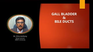GALL BLADDER
&
BILE DUCTS
Dr. Chris Anthony
Senior Lecturer
AIMST University
 
