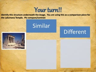 Your turn!!Identify this structure underneath the image. You are using this as a comparison piece for
the Laksmana Temple. Pls compare/contrast
Similar
Different
 