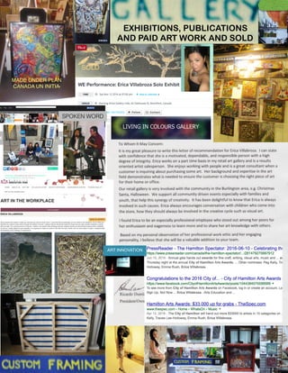 EXHIBITIONS, PUBLICATIONS
AND PAID ART WORK AND SOLD
LIVING IN COLOURS GALLERY
SOLD
MADE UNDER PLAN
CANADA UN INITIA-
SPOKEN WORD
ART INNOVATION
 