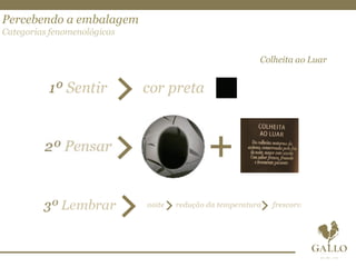 Percebendo a embalagem
Categorias fenomenológicas
Colheita ao Luar
 