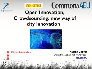 Open Innovation,
Crowdsourcing: new way of
city innovation
Katalin Gallyas
Open Innovation Policy Advisor-
@KatalinG
 