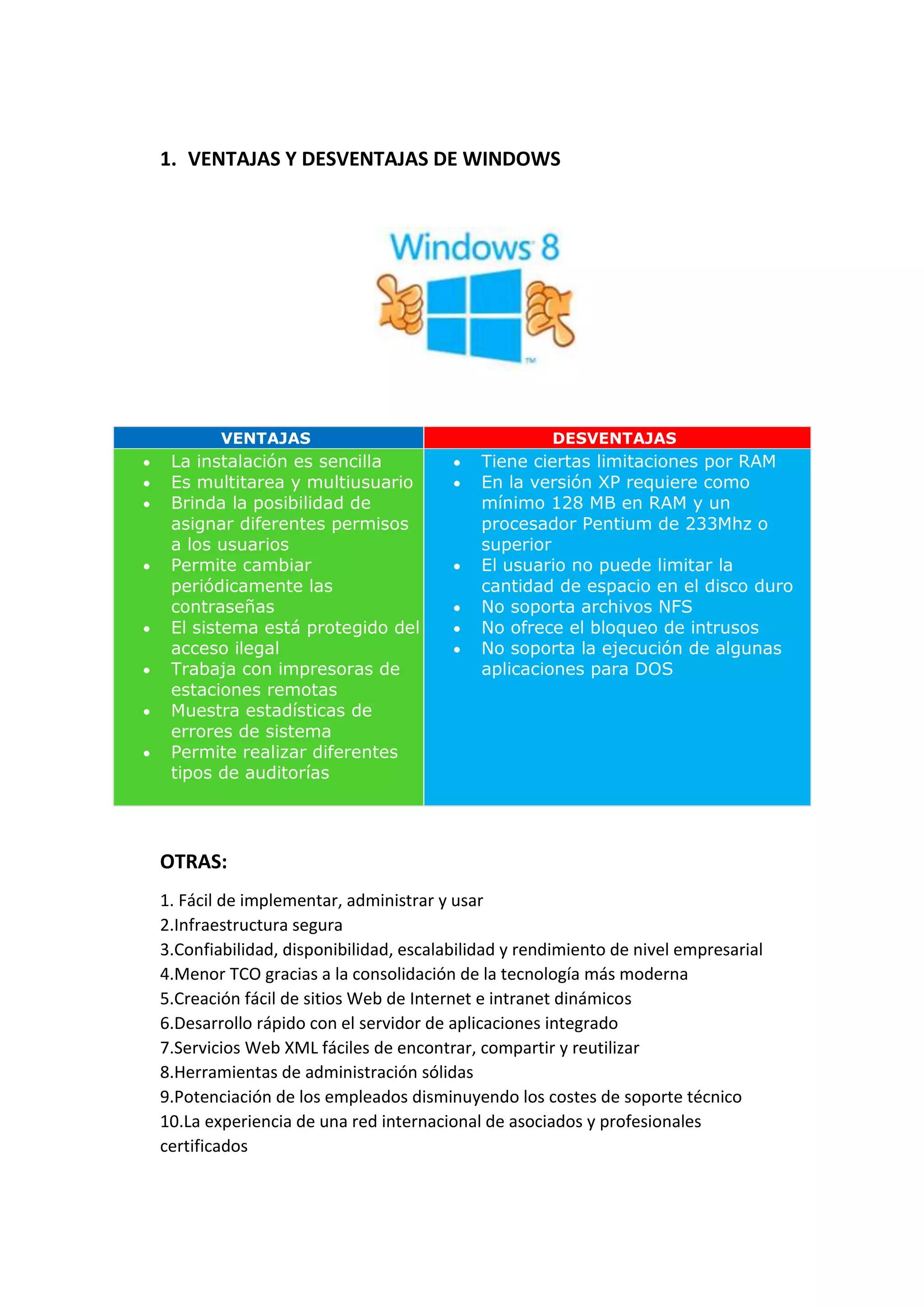 Galo medina ventajas y desventajas de windows | PDF | Descarga Gratuita