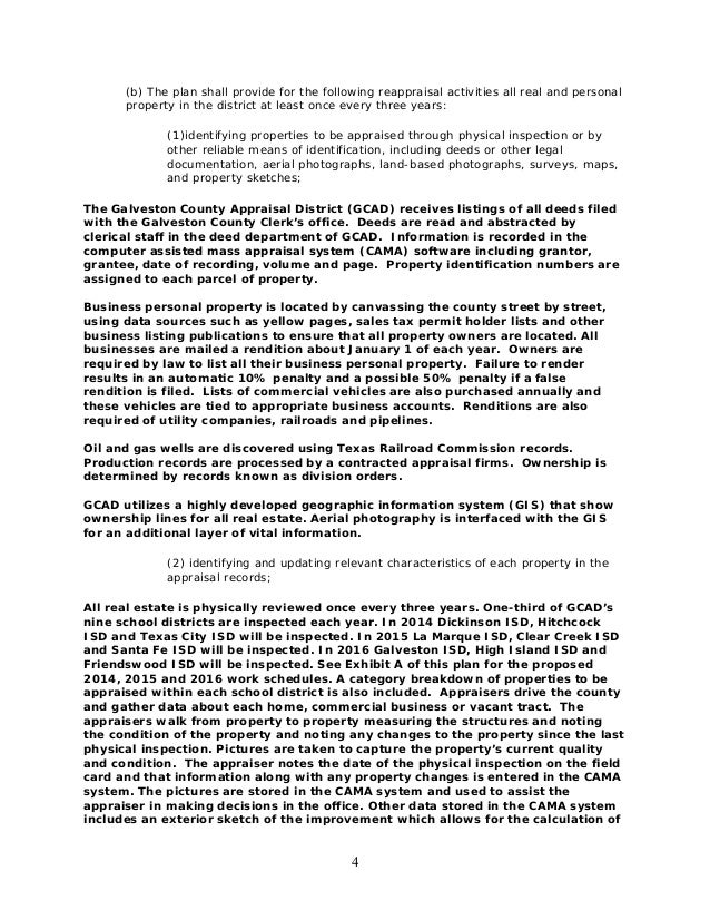 Galveston central appraisal district reappraisalplan 2015 2016