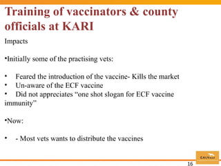 Commercial distribution of ECF-ITM vaccine in East Africa and Malawi