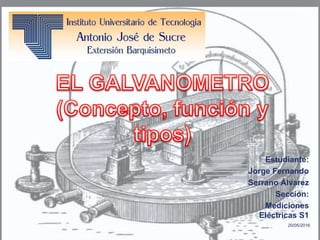 Estudiante:
Jorge Fernando
Serrano Álvarez
Sección:
Mediciones
Eléctricas S1
20/05/2016
 