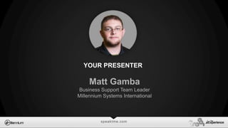 speaktme.com
Matt Gamba
Business Support Team Leader
Millennium Systems International
YOUR PRESENTER
 