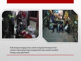 Kekurangan tengaga kerja untuk mengutip barangan kitar
semula untuk dijual bagi memperolehi dana untuk membeli
barang yang diperlukan
 