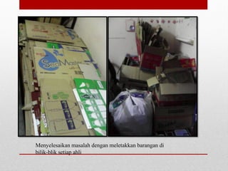 Menyelesaikan masalah dengan meletakkan barangan di
bilik-blik setiap ahli
 