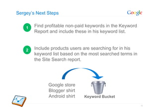 Sergey’s Next Steps


    1   Find profitable non-paid keywords in the Keyword
        Report and include these in his key...