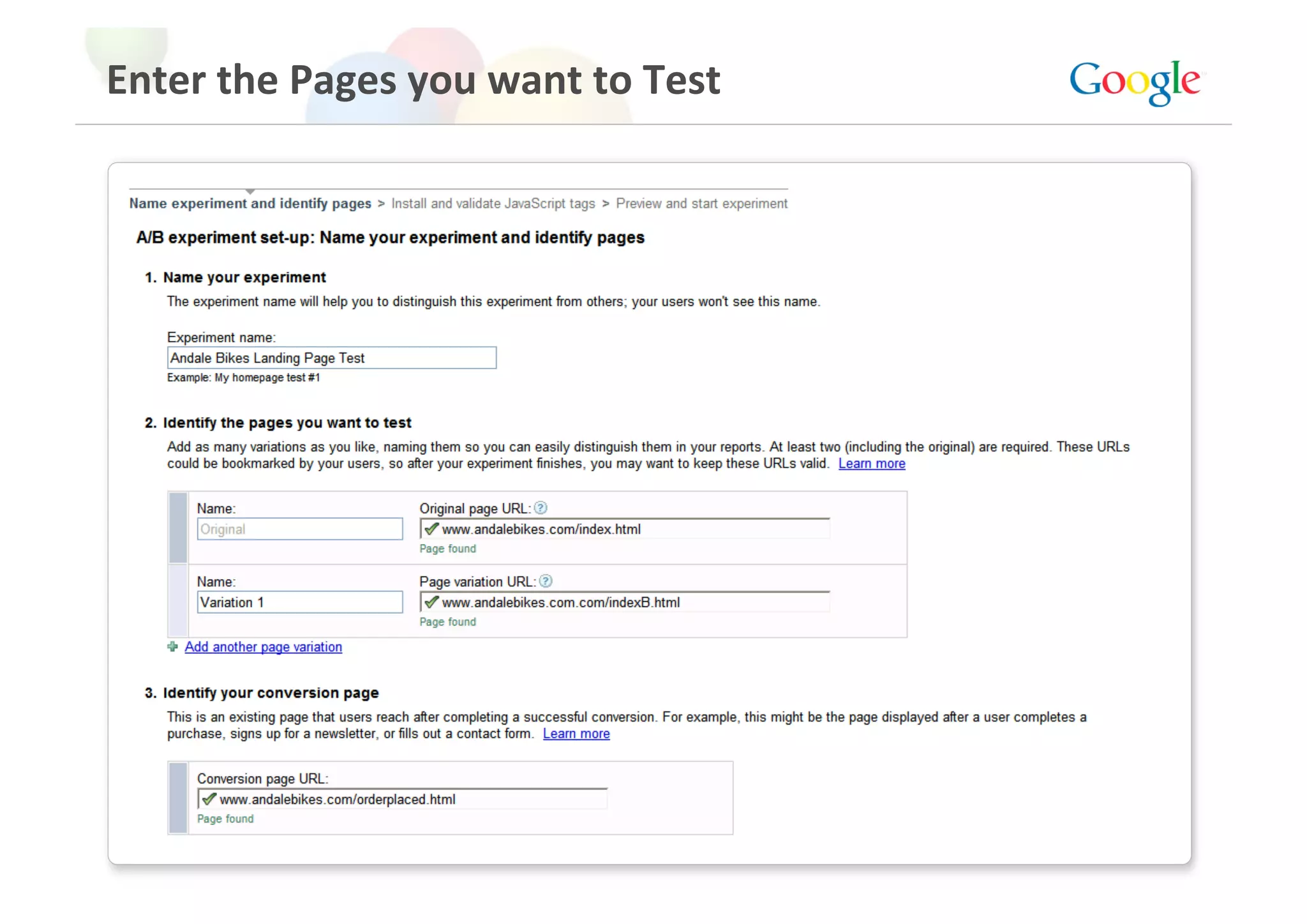 Enter the Pages you want to Test 
 