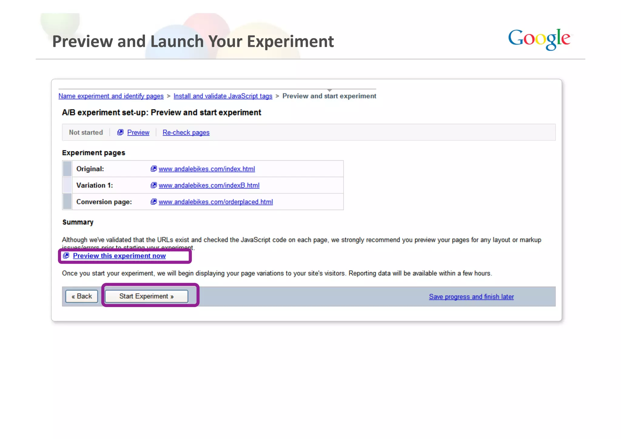 Preview and Launch Your Experiment 
 