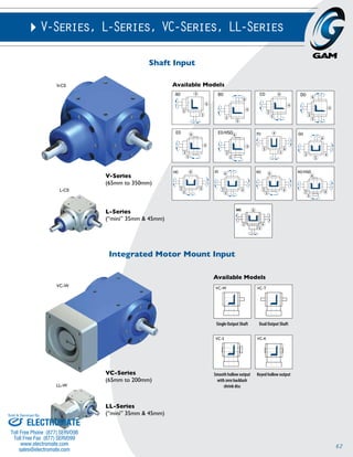 62 
V-Series, L-Series, VC-Series, LL-Series 
Shaft Input 
V-Series 
(65mm to 350mm) 
L-Series 
(“mini” 35mm & 45mm) 
Integrated Motor Mount Input 
VC-Series 
(65mm to 200mm) 
LL-Series 
(“mini” 35mm & 45mm) 
V-C0 
L-C0 
VC-W 
LL-W 
Available Models 
3 4 
VC-W 
Single Output Shaft 
VC-T 
Dual Output Shaft 
Available Models 
4 
6 
3 
5 
6 
4 
5 
3 
6 
4 
5 
3 
6 
4 
5 
3 
6 
4 
3 
5 
6 
4 
5 
3 
6 
4 
3 
5 
6 
3 4 
5 
6 
3 
5 
4 
6 
3 4 
5 
6 
3 4 
5 
6 
3 4 
5 
5 
6 
VC-W 
Single Output Shaft 
VC-T 
Dual Output Shaft 
VC-W 
Single Output Shaft 
Single Output Shaft Dual Output Shaft 
VC-S 
Smooth Hollow Output Shaft 
VC-S 
Smooth Hollow Output Shaft 
VC-T 
VC-K 
KeyVeCd H-Kollow Output Shaft 
VC-K 
Keyed Hollow Output Shaft 
VC-W 
VC-T 
Dual Output Shaft 
VC-S 
Smooth Hollow Output Shaft 
VC-K 
Keyed Hollow Output Shaft 
VC-W 
Single Output Shaft 
VC-T 
Dual Output Shaft 
VC-S 
Smooth Hollow Output Shaft 
VC-K 
VC-S Keyed Hollow Output Shaft 
Smooth hollow output 
with zero backlash 
shrink disc 
Keyed hollow output 
Sold & Serviced By: 
ELECTROMATE 
Toll Free Phone (877) SERVO98 
Toll Free Fax (877) SERV099 
www.electromate.com 
sales@electromate.com 
 