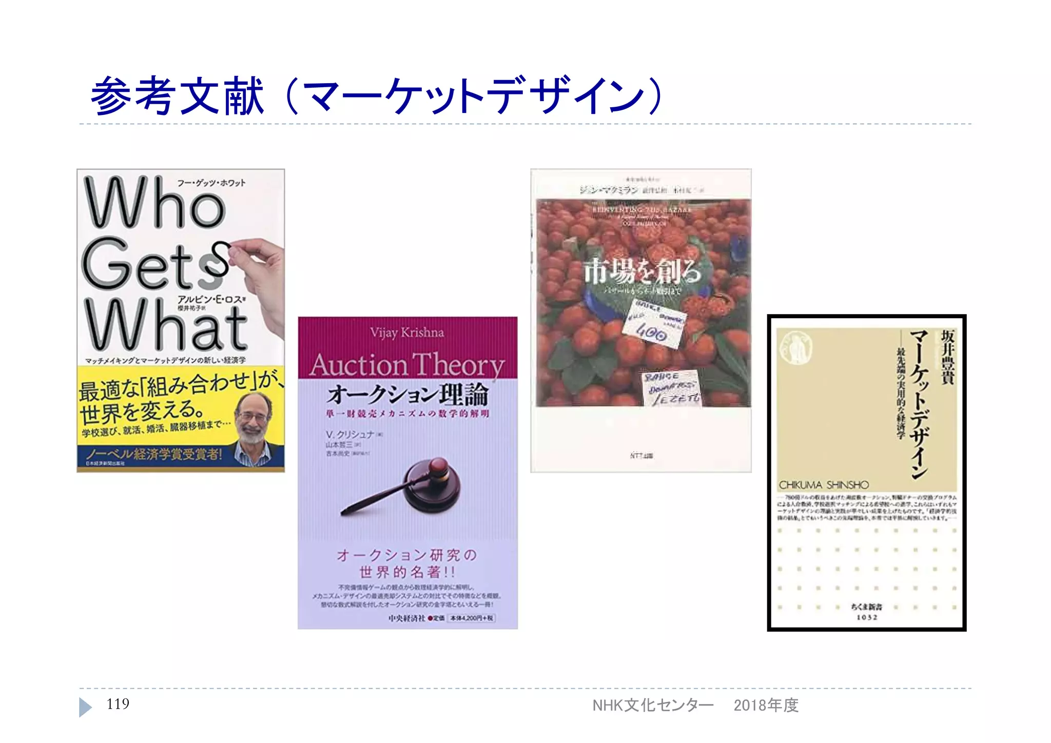 参考文献 （マーケットデザイン）
2018年度NHK文化センター119
 