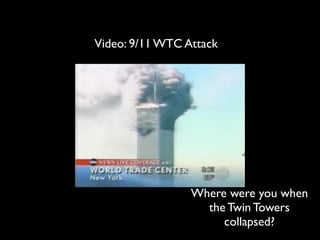 Video: 9/11 WTC Attack




                 Where were you when
                   the Twin Towers
                      collapsed?
 