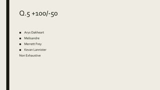 Q.5 +100/-50
■ Arys Oakheart
■ Melisandre
■ Merrett Frey
■ Kevan Lannister
Non Exhaustive
 