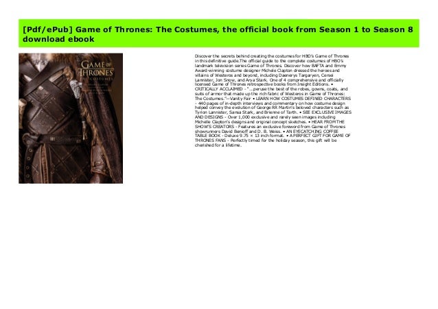 Pdf Epub Game Of Thrones The Costumes The Official Book From Seas