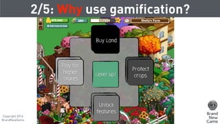 2/5: Why use gamification?
Level up!
Plant
seeds
Wait
Harvest
crops
Use
money to
improve
Buy Land
Protect
crops
Unlock
fea...