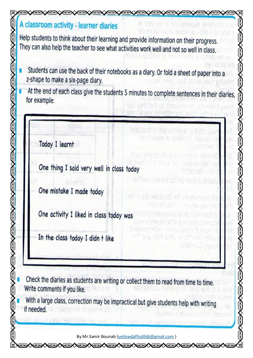 Game 1= learner diary