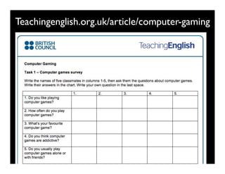 Teachingenglish.org.uk/article/computer-gaming
6kuLfV
 
