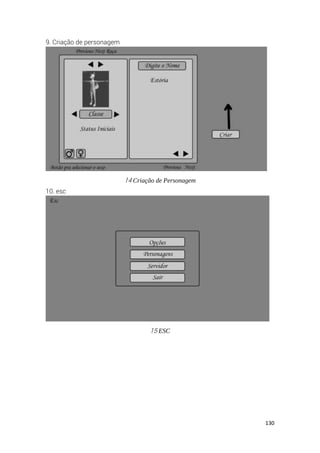 130
9. Criação de personagem
14 Criação de Personagem
10. esc
15 ESC
 