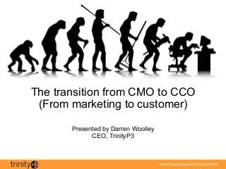 marketing management consultants
The transition from CMO to CCO
(From marketing to customer)
Presented by Darren Woolley
CEO, TrinityP3
 