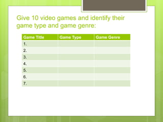 Game Classification Paper Game classifications | PPTX