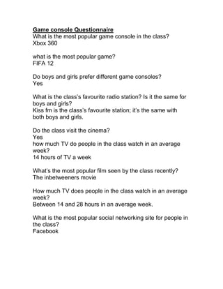 Questions Game Console Game console analysis | DOCX