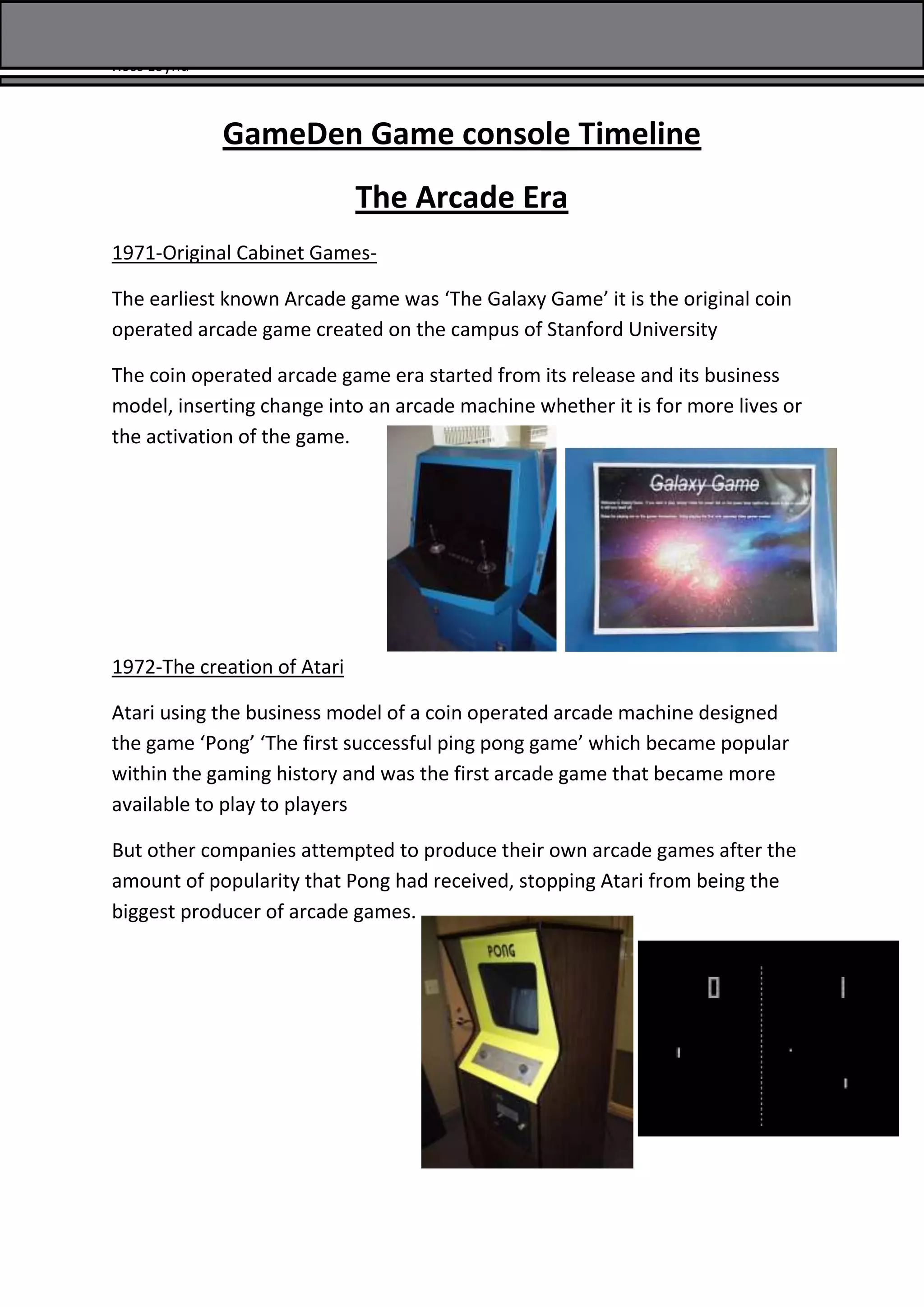 Game den game console timeline DOCX Video Game Genres Video Gaming