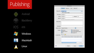 Publishing
     Android

     BlackBerry

     iOS

     Windows

     Macintosh

     Linux
 
