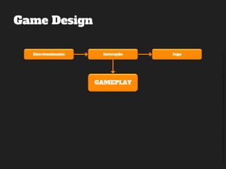 ©2014,AndréKishimoto(www.kishimoto.com.br).Foreducationalpurposesonly.
Game Design
Entretenimento Interação Jogo
GAMEPLAY
 
