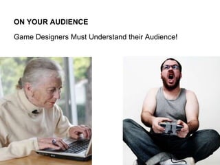 ON YOUR AUDIENCE

Game Designers Must Understand their Audience!

 