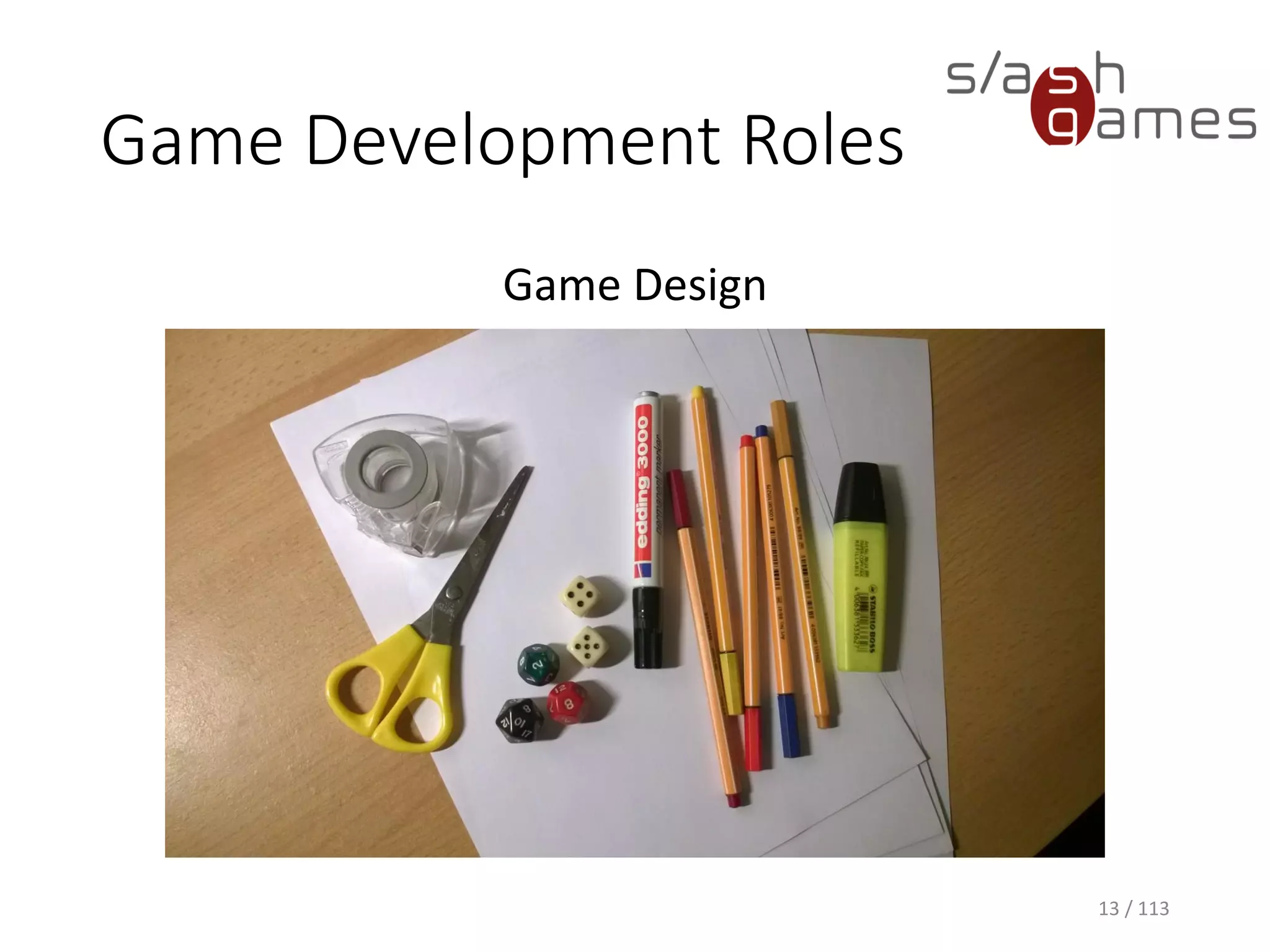 Game Development Roles 
Game Design 
13 / 113 
 