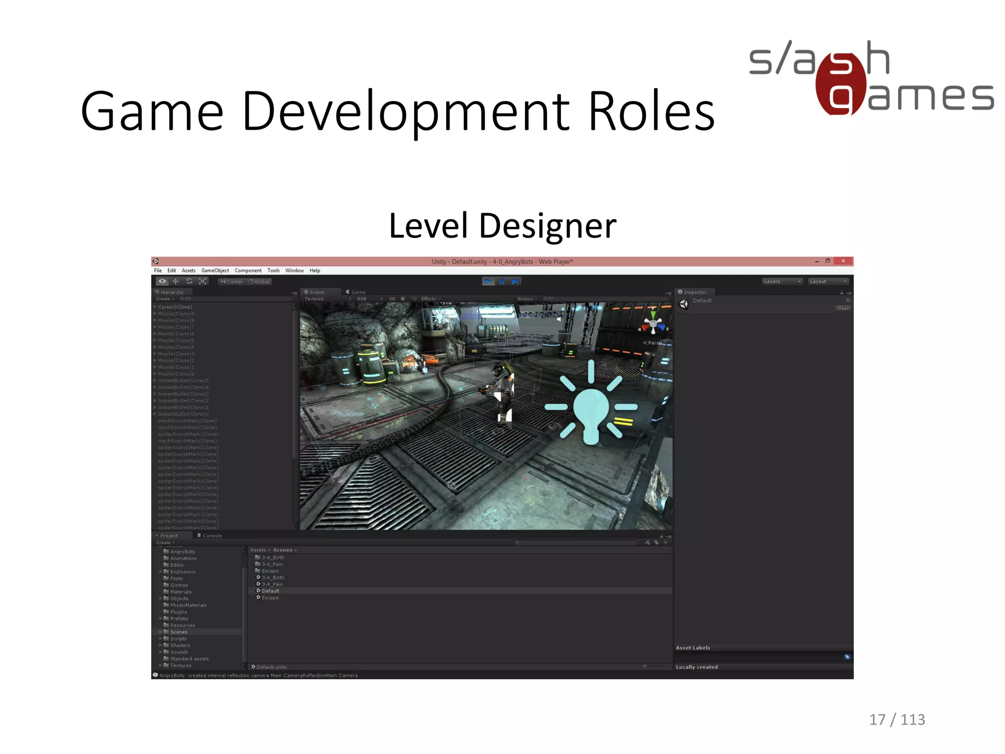 Game Development Roles 
Level Designer 
17 / 113 
 