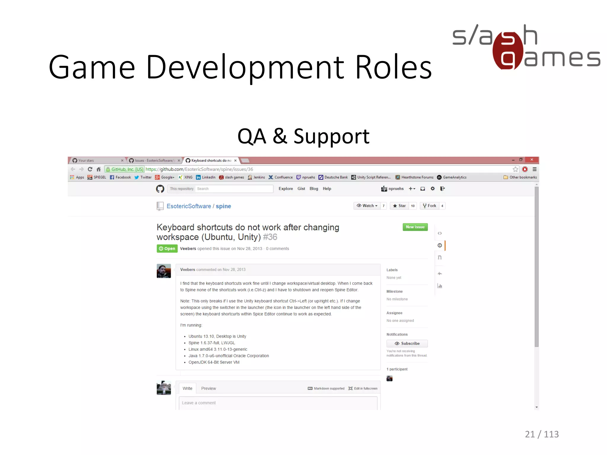 Game Development Roles 
QA & Support 
21 / 113 
 