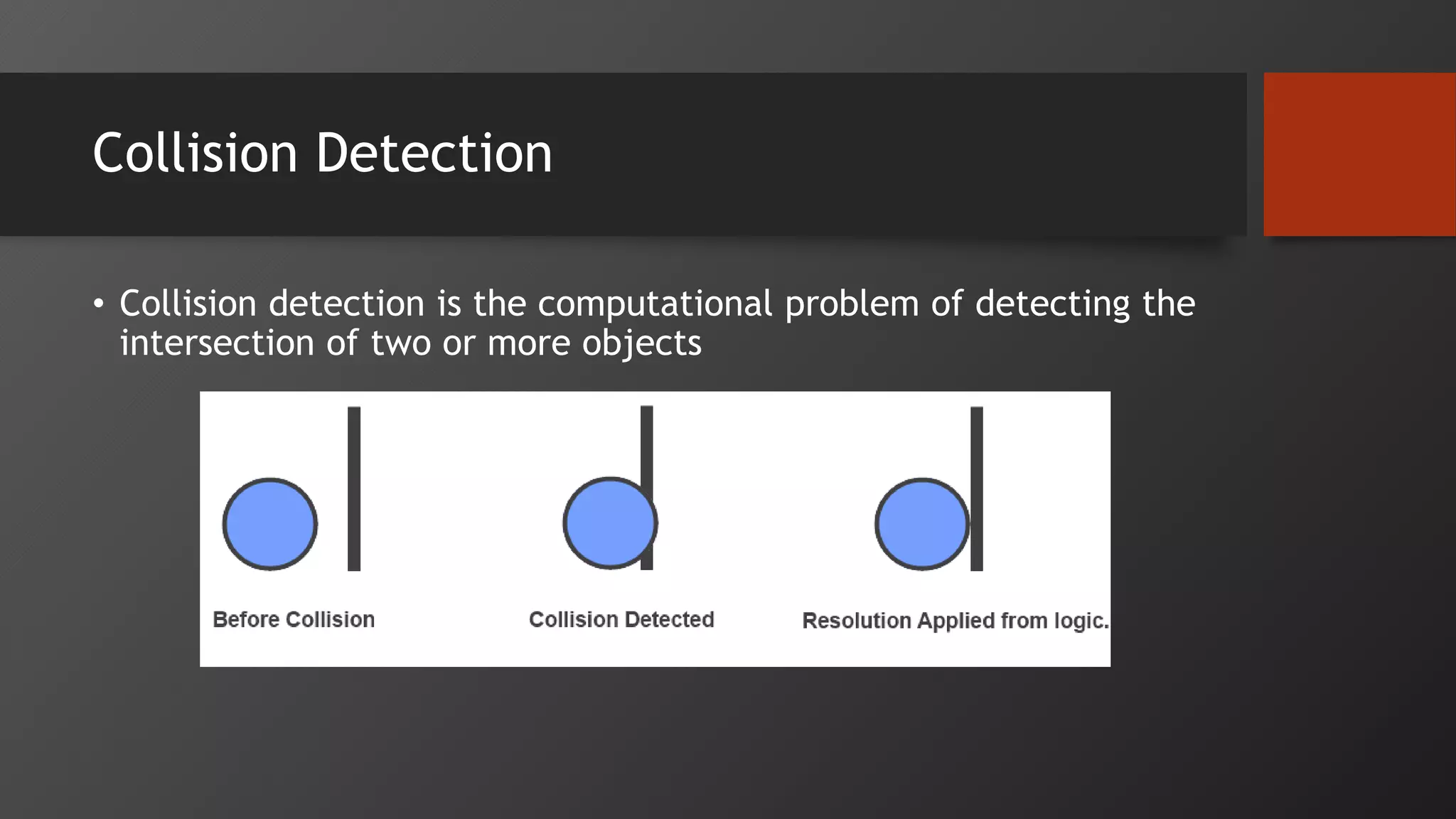 Collision Detection
• Collision detection is the computational problem of detecting the
intersection of two or more objects
 
