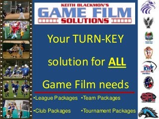 Your TURN-KEY
solution for ALL
Game Film needs
•League Packages
•Club Packages
•Team Packages
•Tournament Packages
 