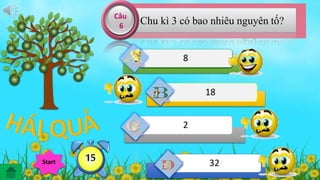 Chu kì 3 có bao nhiêu nguyên tố? 
8 
18 
2 
32 
Câu 
6 
Hế12914738t650giờ Start 11113254 
 