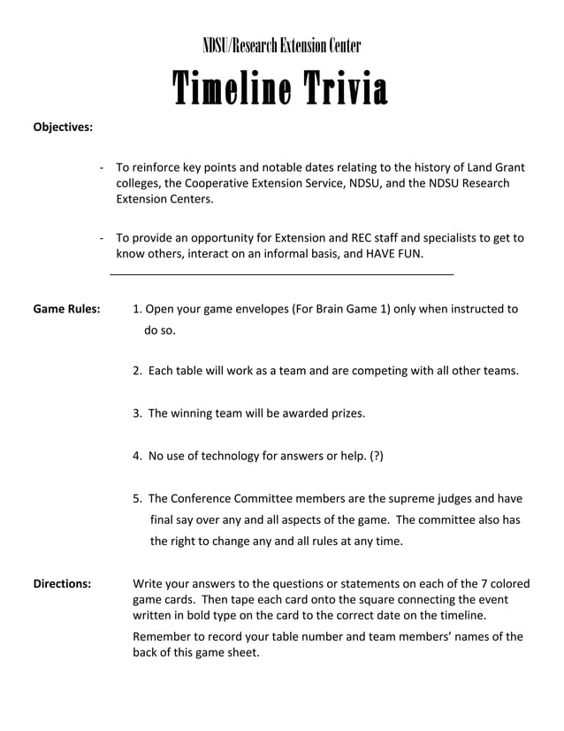Timeline Trivia Game introduction and rules