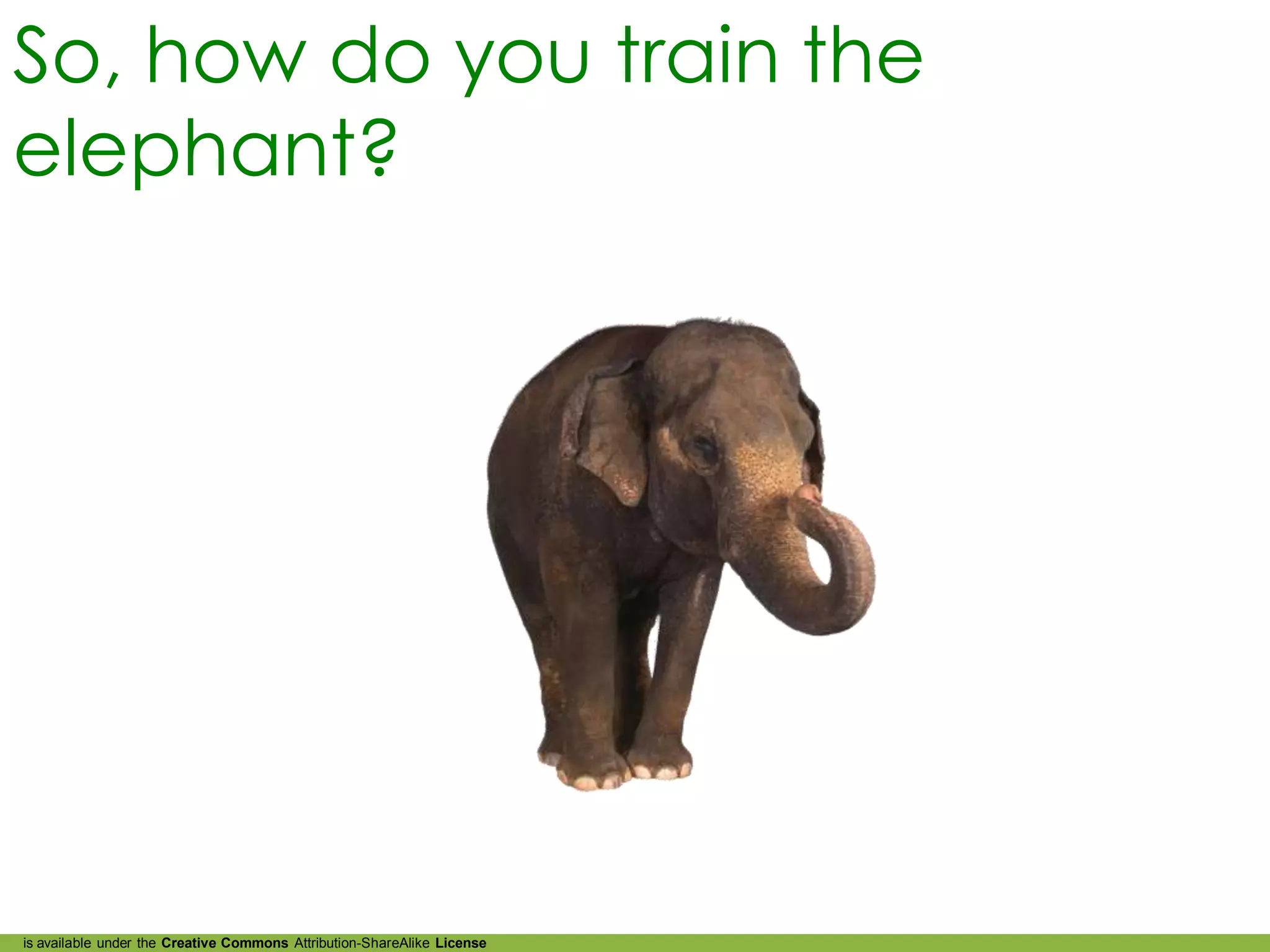 So, how do you train the
elephant?




is available under the Creative Commons Attribution-ShareAlike License
 