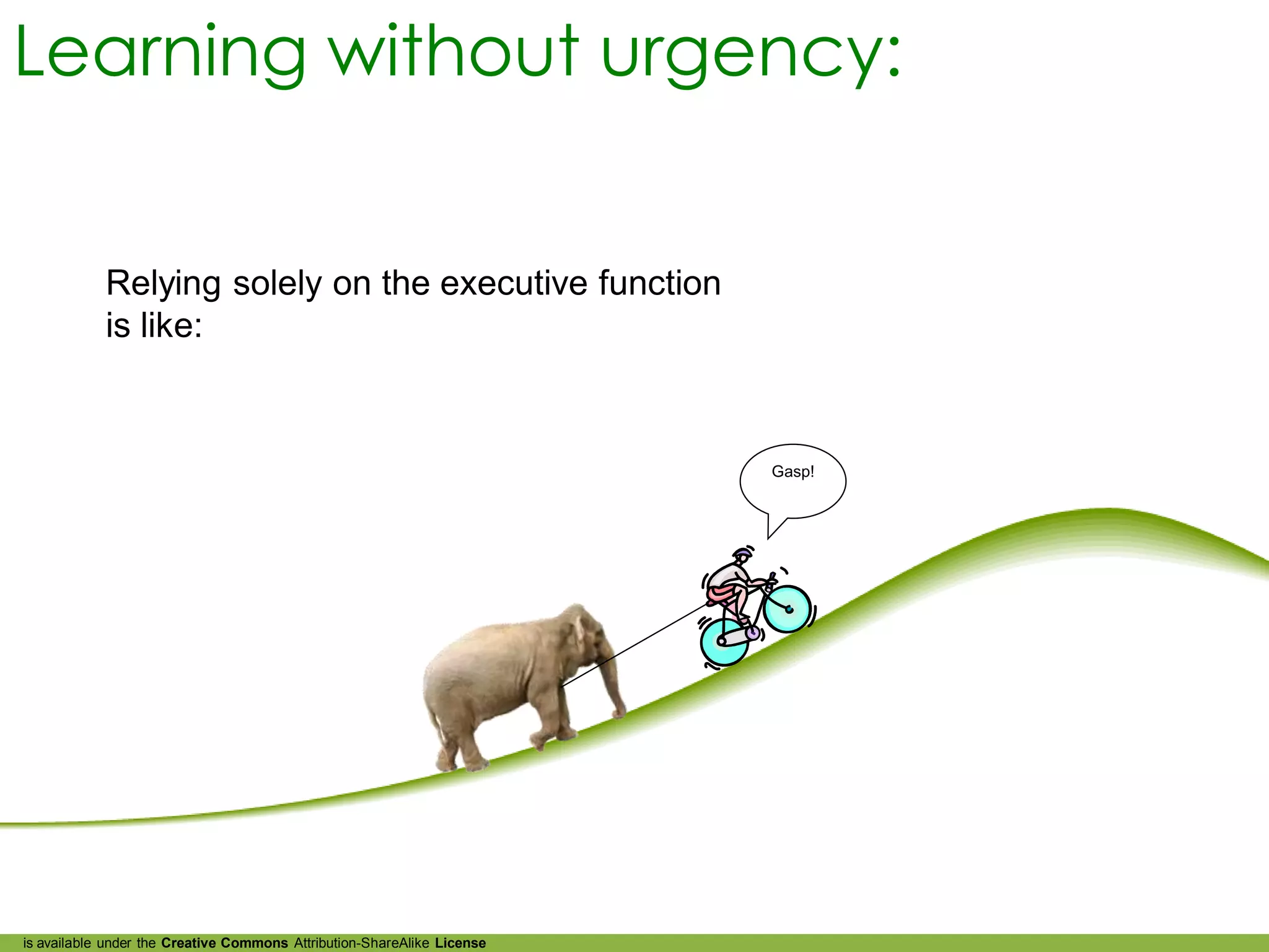 Learning without urgency:


            Relying solely on the executive function
            is like:


                                                                         Gasp!




is available under the Creative Commons Attribution-ShareAlike License
 