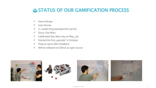  Game Design
 User Stories
 11 (week long) development sprints
 Story: Star Wars
 Celebrated Star Wars day on May, 4th
 Started the first „episode“ in October
 Feature sprint after feedback
 Will be released on Github as open source
© Interaktiv GmbH 11 |
STATUS OF OUR GAMIFICATION PROCESS
 