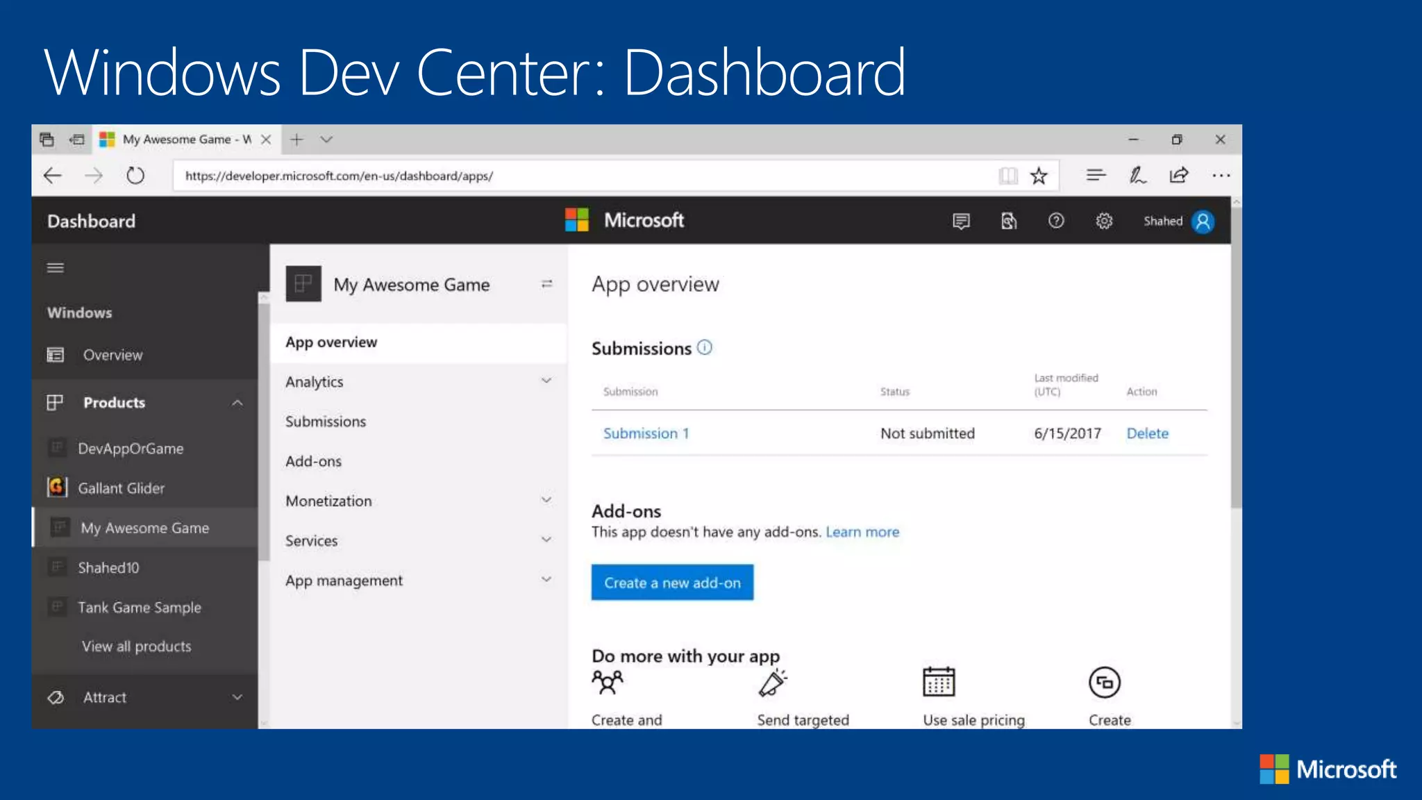 Windows Dev Center: Dashboard
 